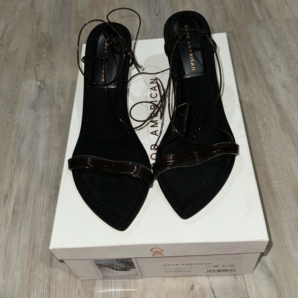 Good American: Brand New - Black Lace Heels Never Worn with Box Size 9.5